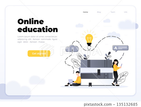 Flat vector characters working with laptop and smartphone. Modern grey and yellow gradient illustration of distance learning, online courses, education, online books, exam preparation, e-learning. Flat vector characters working with laptop and smartphone. Modern grey and yellow gradient illustration of distance learning, online courses, education, online books, exam preparation, e-learning. 135132685