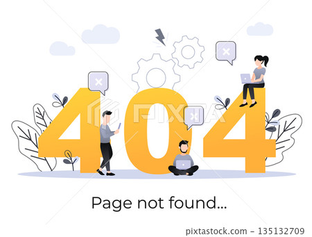 Flat Concept 404 Error Page or File not found for web page, banner, presentation, social media, documents. Website maintenance error, webpage under construction. Vector ultraviolet illustration Flat Concept 404 Error Page or File not found for web page, banner, presentation, social media, documents. Website maintenance error, webpage under construction. Vector ultraviolet illustration 135132709