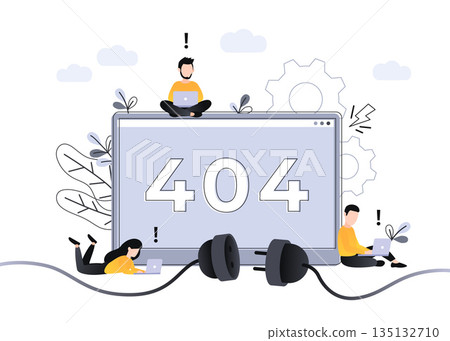 Flat Concept 404 Error Page or File not found for web page, banner, presentation, social media, documents. Website maintenance error, webpage under construction. Vector ultraviolet illustration Flat Concept 404 Error Page or File not found for web page, banner, presentation, social media, documents. Website maintenance error, webpage under construction. Vector ultraviolet illustration 135132710