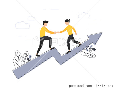 Goal-focused, increase motivation, way to achieve the goal, support and teamwork, help in overcoming obstacles, vector illustration Goal-focused, increase motivation, way to achieve the goal, support and teamwork, help in overcoming obstacles, vector illustration 135132724