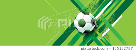 Soccer banner background with football on field, modern sports design Soccer banner background with football on field, modern sports design 135132797