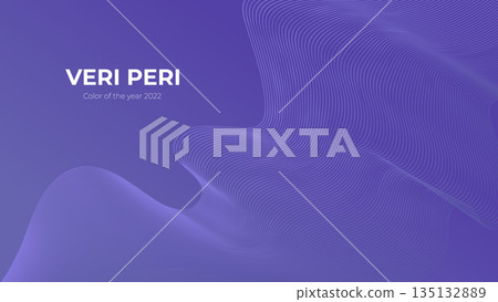 Fluid poster cover with modern veri peri color of the year 2022. Violet and purple abstract geometrical template with blend shapes. 135132889