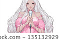 A woman in a pink dress and a microphone 135132929