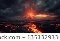 Erupting volcano and lava landscape 135132933