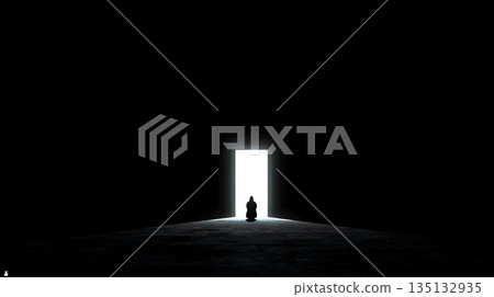 A door and a silent figure in the dark A door and a silent figure in the dark 135132935