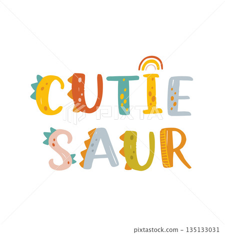 Cute dinosaur hand drawn lettering. Love Adventure. Dino flat vector typography. Isolated scandinavian cartoon illustration for kids, book, t-shirts, banner, card, logo. Cute dinosaur hand drawn lettering. Love Adventure. Dino flat vector typography. Isolated scandinavian cartoon illustration for kids, book, t-shirts, banner, card, logo. 135133031