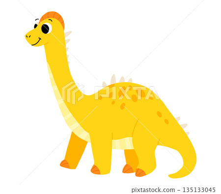 Hand drawn cartoon brontosaurus. Cute dino Hand drawn cartoon brontosaurus. Cute dino 135133045