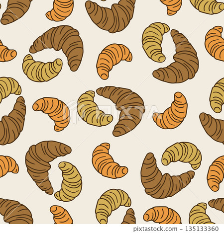 Hygge croissants doodle icons seamless pattern. Cozy rustic pastry line art wallpaper Hygge croissants doodle icons seamless pattern. Cozy rustic pastry line art wallpaper 135133360