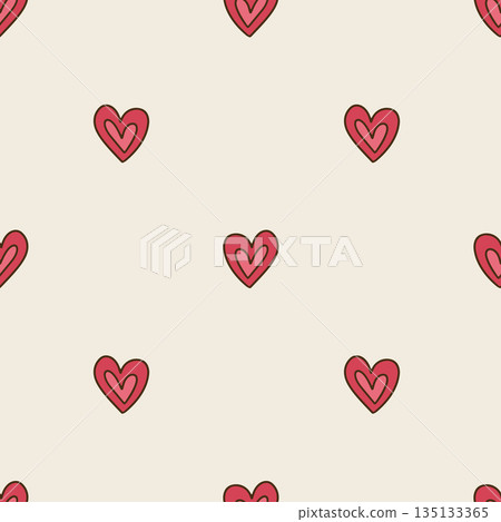 Hand drawn hearts doodle icons seamless pattern. Romantic line art wallpape 135133365