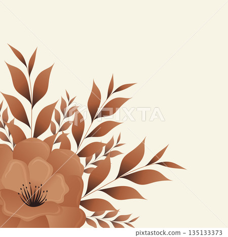 Terracotta floral background with boho brown flowers and autumn leaves for greeting card or invitation. 135133373
