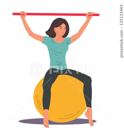 Teenage girl fitness exercise yoga pilates balance training isolated 135133403