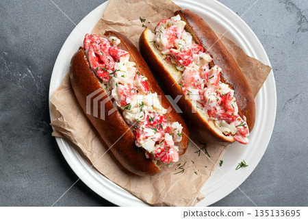 Lobster Rolls. Traditional classic American Sandwich. 135133695