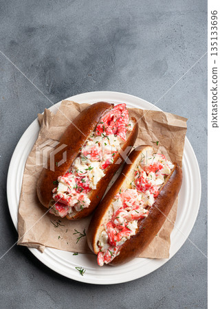 Lobster Rolls. Traditional classic American Sandwich. 135133696