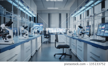 充滿未來感的實驗室空間背景，讓人聯想到前沿研究 135133752