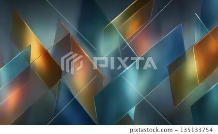 Three-dimensional abstract background with intersecting translucent glass panels 135133754
