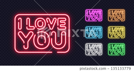 Bundle of glowing I LOVE YOU neon signs in romantic style, perfect for Valentines Day, love letters or dating visuals. Bundle of glowing I LOVE YOU neon signs in romantic style, perfect for Valentines Day, love letters or dating visuals. 135133779