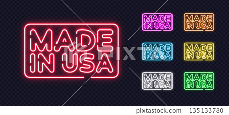 Neon MADE IN USA lettering set in six styles, great for product labels, branding, or patriotic designs. 135133780