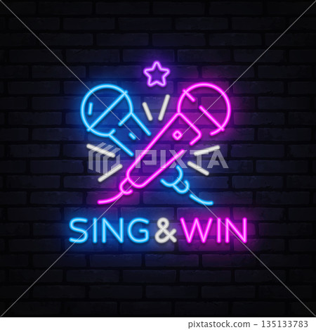 Karaoke Crossed neon microphones and a shining star hint at a karaoke competition full of excitement. 135133783