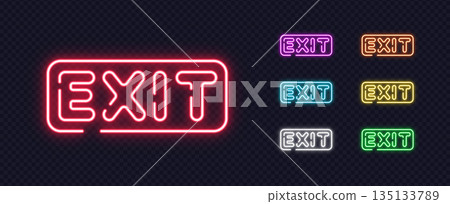 Set of EXIT neon signs in multiple colors, suitable for navigation, emergency exits or public space signage. Set of EXIT neon signs in multiple colors, suitable for navigation, emergency exits or public space signage. 135133789