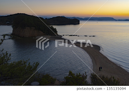 The beautiful Angel Road on Shodoshima Island in Kagawa Prefecture 135135094