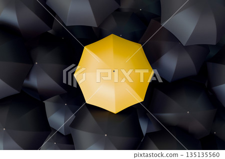 Single Yellow Umbrella Among Black Single Yellow Umbrella Among Black 135135560
