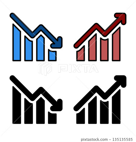 上升和下降的圖表圖標。 上升和下降的圖表圖標。 135135585