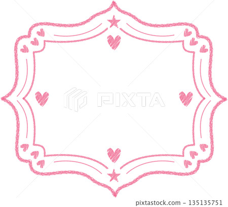 Cute Pink Crayon Sketched Decorative Frame with Hearts and Stars for Valentine's Day Design Cute Pink Crayon Sketched Decorative Frame with Hearts and Stars for Valentine's Day Design 135135751