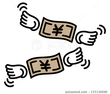 Money with wings flying away. Paper money. Japanese yen. 135136090
