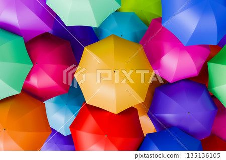 Yellow Umbrella Among Colorful Umbrellas Yellow Umbrella Among Colorful Umbrellas 135136105