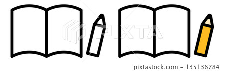 筆記本和鉛筆圖示。學習。研究。 筆記本和鉛筆圖示。學習。研究。 135136784
