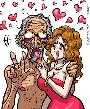 A flashy older man and a younger woman - an age-gap couple 135136853