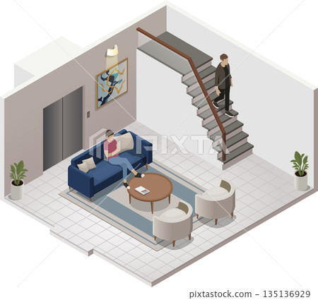 Small office lobby illustration with people Small office lobby illustration with people 135136929