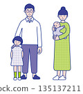 Mother and father holding a baby, child illustration material 135137211