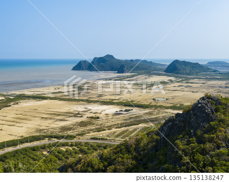 View of the earth and limestone mountains of southern central Thailand / Kuiburi, Thailand View of the earth and limestone mountains of southern central Thailand / Kuiburi, Thailand 135138247
