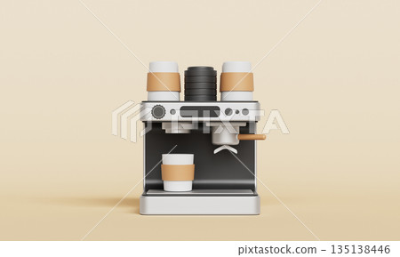 Coffee Machine with Paper Cups. 3D Rendering. 135138446