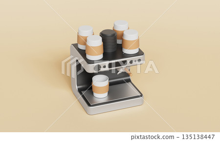 Coffee Machine with Paper Cups. 3D Rendering. 135138447