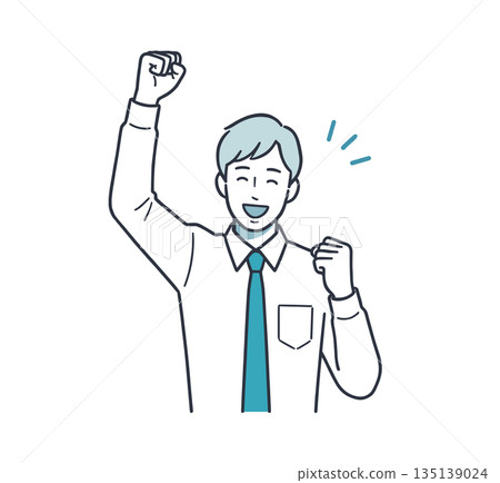 Illustration of a businessman raising his arms and celebrating his success 135139024