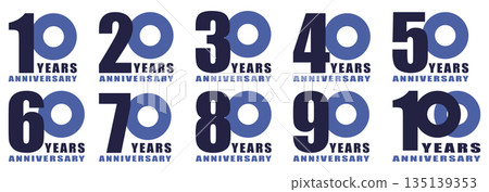 週年紀念標誌“10週年、20週年、30週年、40週年、50週年、60週年、70週年、80週年” 135139353