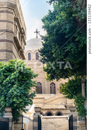 The exterior of The Church of St. George in Cairo, Egypt. Coptic Cairo. Orthodox churches in Egypt. The exterior of The Church of St. George in Cairo, Egypt. Coptic Cairo. Orthodox churches in Egypt. 135139462