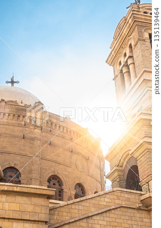 The exterior of The Church of St. George in Cairo, Egypt. Coptic Cairo. Orthodox churches in Egypt. The exterior of The Church of St. George in Cairo, Egypt. Coptic Cairo. Orthodox churches in Egypt. 135139464