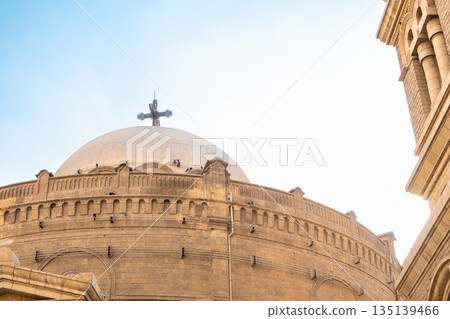 The exterior of The Church of St. George in Cairo, Egypt. Coptic Cairo. Orthodox churches in Egypt. The exterior of The Church of St. George in Cairo, Egypt. Coptic Cairo. Orthodox churches in Egypt. 135139466