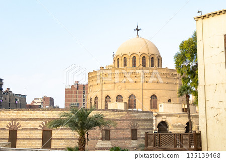 The exterior of The Church of St. George in Cairo, Egypt. Coptic Cairo. Orthodox churches in Egypt. The exterior of The Church of St. George in Cairo, Egypt. Coptic Cairo. Orthodox churches in Egypt. 135139468