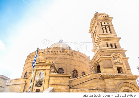 The exterior of The Church of St. George in Cairo, Egypt. Coptic Cairo. Orthodox churches in Egypt. The exterior of The Church of St. George in Cairo, Egypt. Coptic Cairo. Orthodox churches in Egypt. 135139469