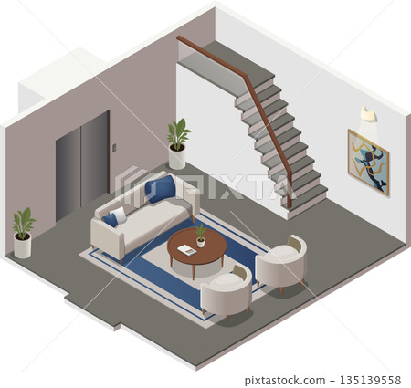 Isometric small office lobby interior Isometric small office lobby interior 135139558
