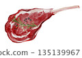 Fresh raw beef steak with spices and rosemary watercolor illustration. Food clip art. Hand-drawn organic cow meat on a white background. Perfect for cookbook design, restaurant menus, and butcher shop 135139967