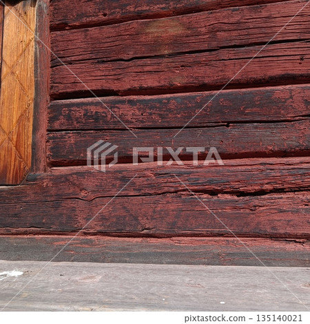 The enter door Porch. Old wooden red houses of past centuries in Norrbotten, the ancient capital of Sweden. 1700 years. The enter door Porch. Old wooden red houses of past centuries in Norrbotten, the ancient capital of Sweden. 1700 years. 135140021