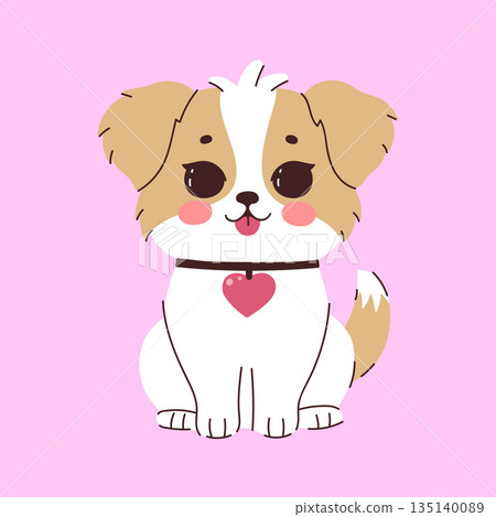 A cute dog wearing a collar with a heart. Vector graphics. 135140089