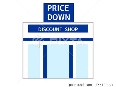 Discount store and mass retailer store image, discount store exterior illustration, price reduction sign and store Discount store and mass retailer store image, discount store exterior illustration, price reduction sign and store 135140095