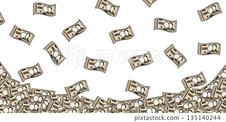 背景圖片為飄落的10000日元紙幣。新版10000日元紙幣。紙幣。 135140244