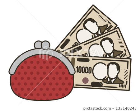 錢包和現金。 10000日圓面額的鈔票。 錢包和現金。 10000日圓面額的鈔票。 135140245